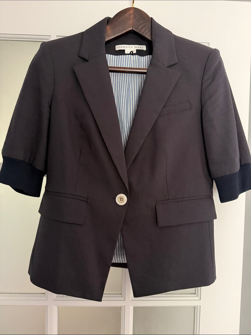 Veronica Beard Dark Navy Short-Sleeve Tailored Blazer
